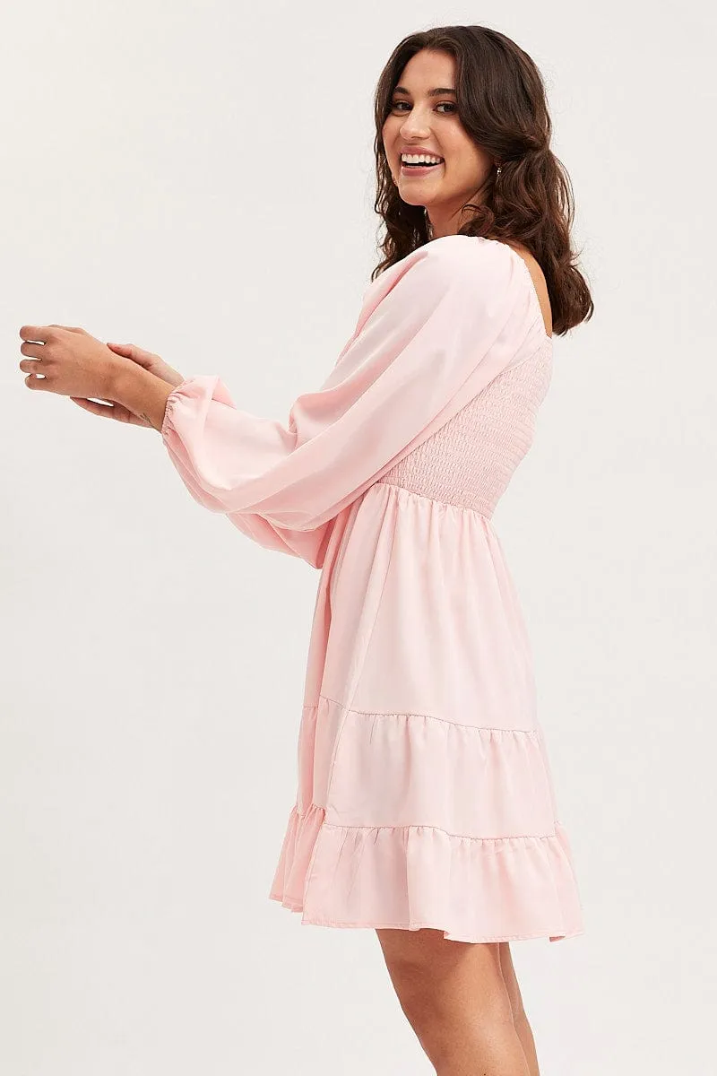 Pink Shirred Dress Long Sleeve Mini sold by Ally Fashion product image thumbnail 4