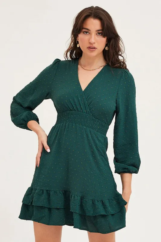 Green Skater Dress Long Sleeve Mini Knit sold by Ally Fashion
