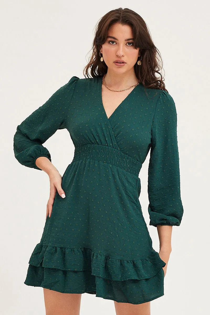 Green Skater Dress Long Sleeve Mini Knit sold by Ally Fashion