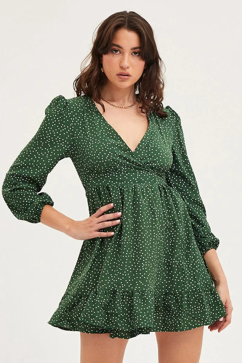 Polka Dot Wrap Dress Long Sleeve sold by Ally Fashion