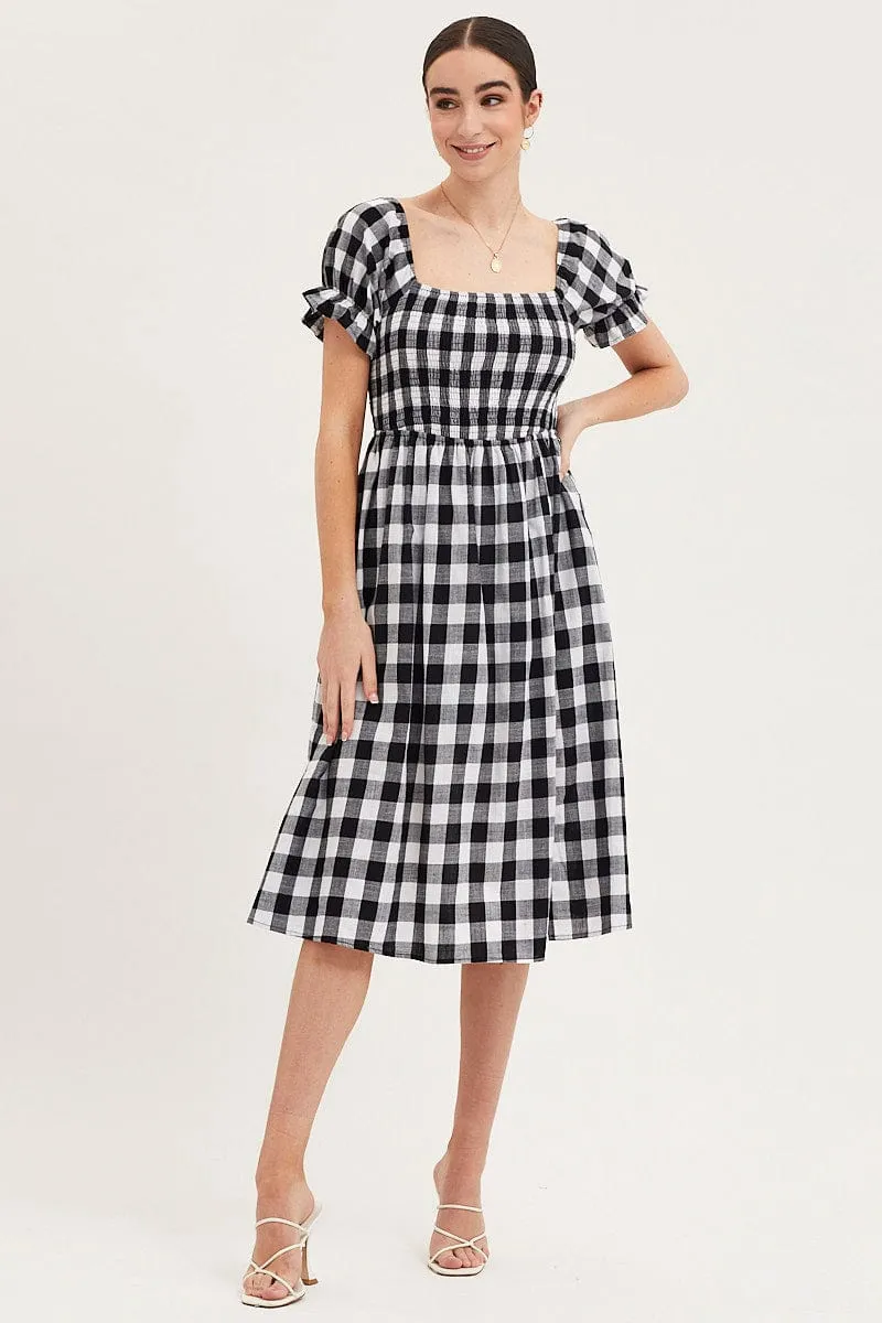 Check Shirred Dress Short Sleeve Midi sold by Ally Fashion product image thumbnail 3