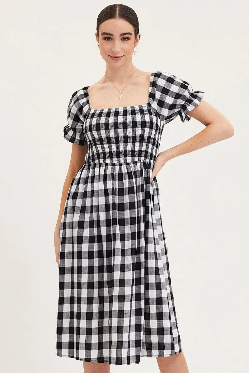 Check Shirred Dress Short Sleeve Midi sold by Ally Fashion product image thumbnail 2