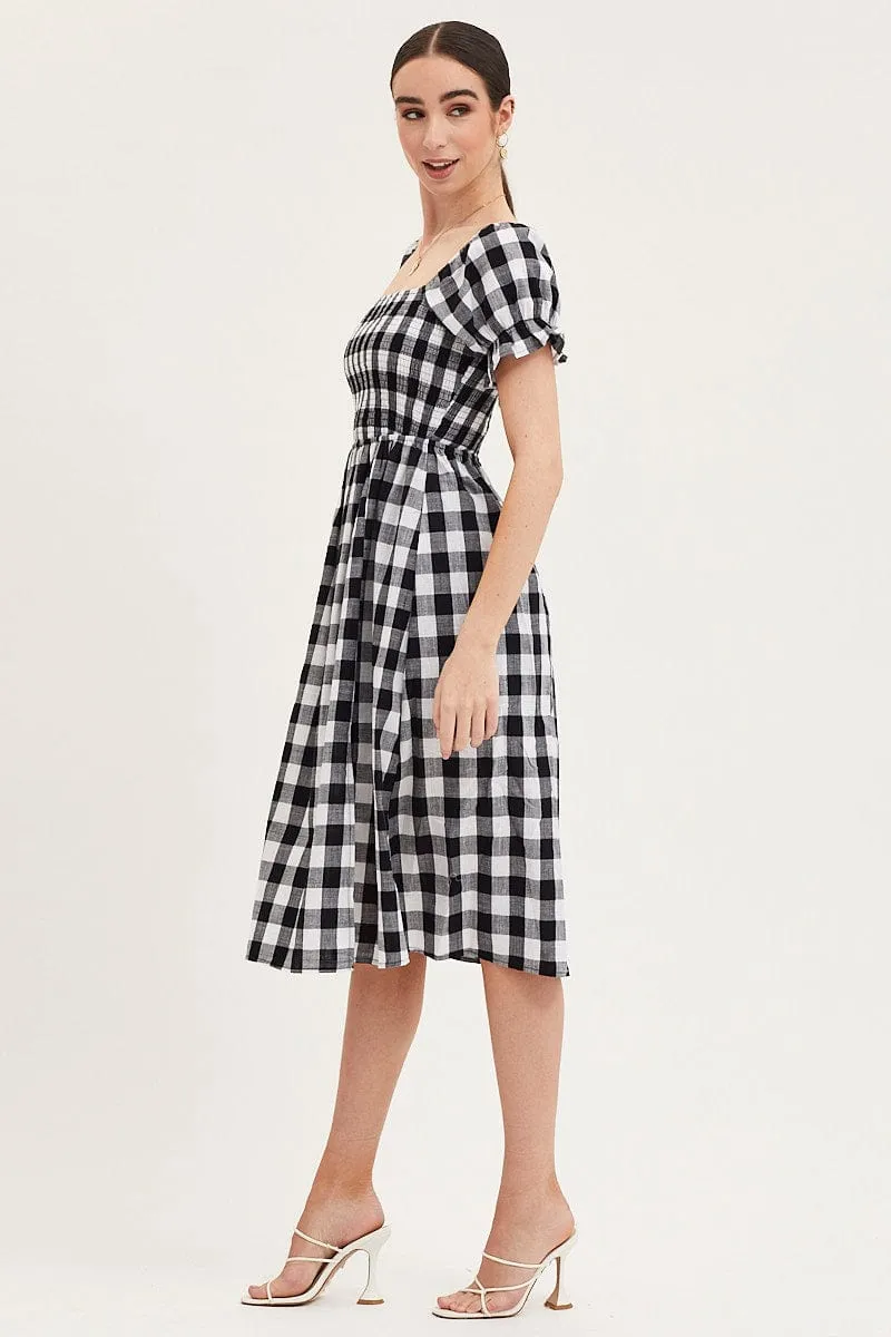 Check Shirred Dress Short Sleeve Midi sold by Ally Fashion product image thumbnail 4