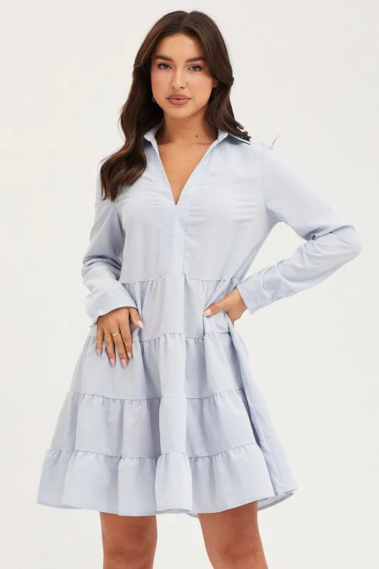 Blue Skater Dress Long Sleeve Mini sold by Ally Fashion
