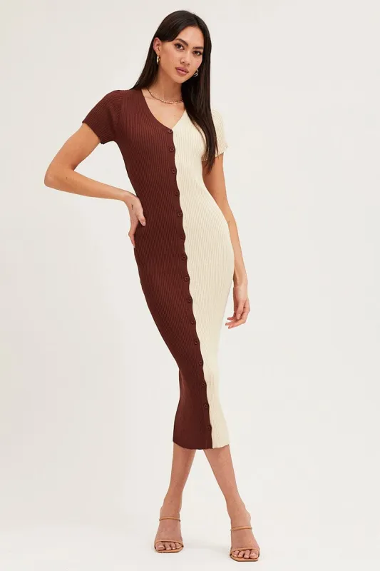 Multi Colorblock Button Front Knit Dress sold by Ally Fashion