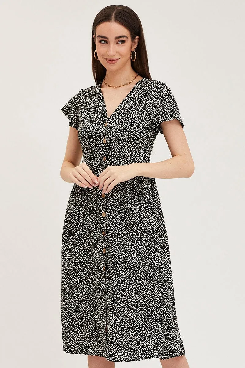 Geo Print Pocket Front Button Midi Dress sold by Ally Fashion product image thumbnail 2