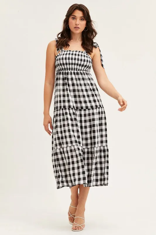 Check Tied Shoulder Midi Dress sold by Ally Fashion