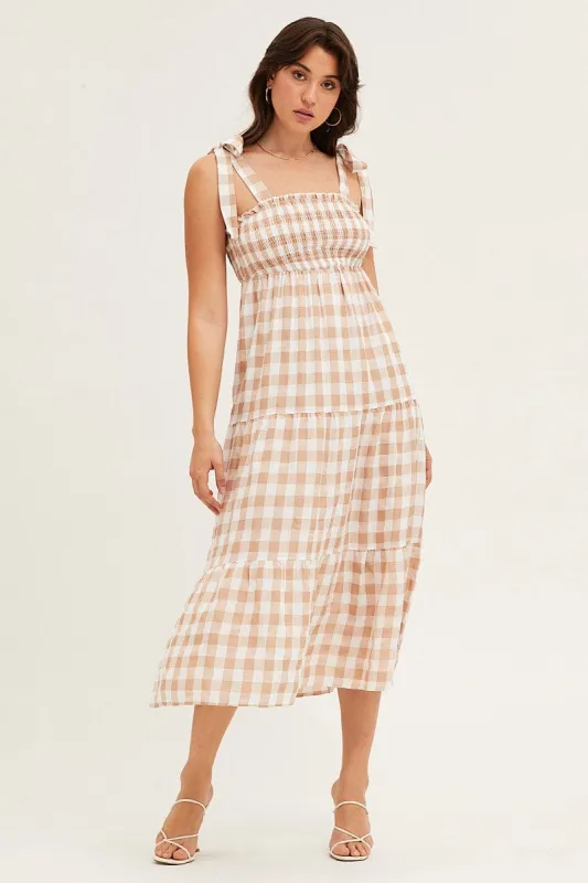 Check Tied Shoulder Midi Dress sold by Ally Fashion