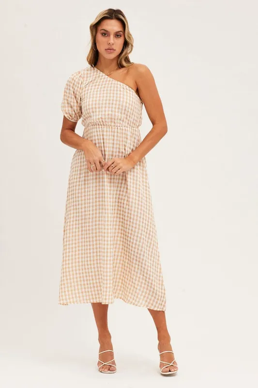 Stripe Check One Shoulder Midi Dress sold by Ally Fashion