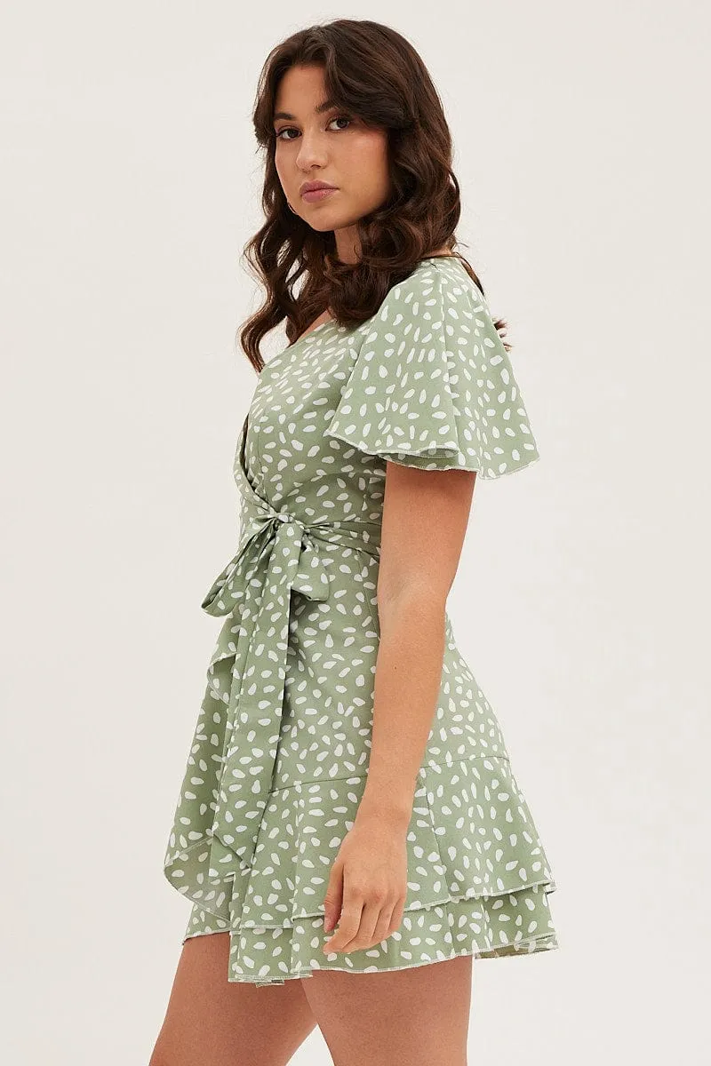 Green Geo Wrap Mini Dress sold by Ally Fashion product image thumbnail 4