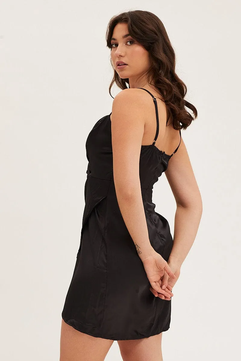 Black Mini Dress Strap Wrap Sweet Heart Neck Polyester sold by Ally Fashion product image thumbnail 5