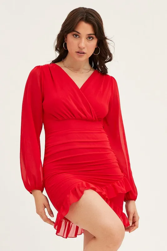Red Long Sleeve Party Bodycon Dress sold by Ally Fashion