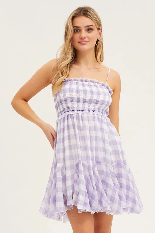 Check Shirred Dress Sleeveless Mini sold by Ally Fashion