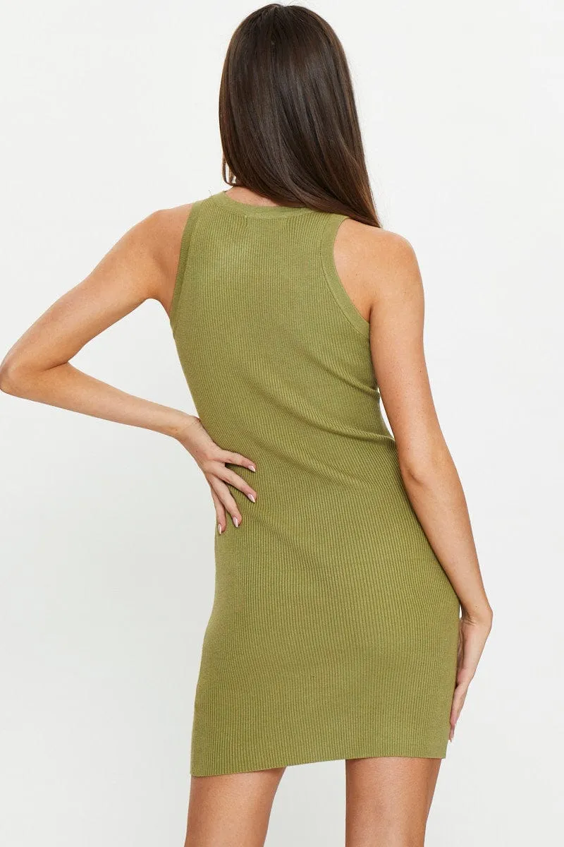 Green Sleeveless Racer Back Mini Rib Dress sold by Ally Fashion product image thumbnail 5