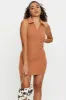Brown Sleeveless Collared Bodycon Dress sold by Ally Fashion