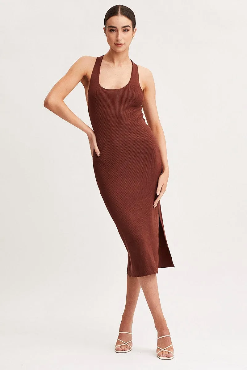 Brown Keyhole Dress Sleeveless Midi Knit sold by Ally Fashion product image thumbnail 3
