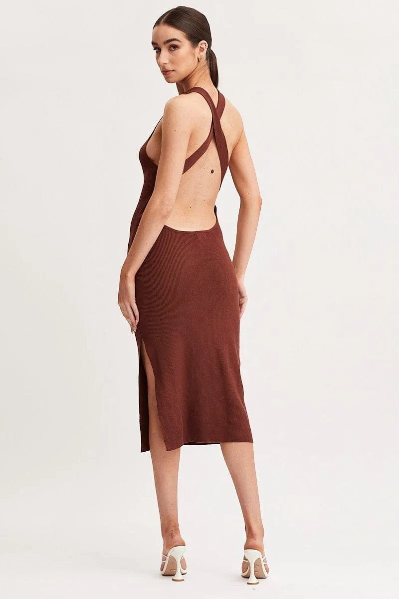 Brown Keyhole Dress Sleeveless Midi Knit sold by Ally Fashion product image thumbnail 5
