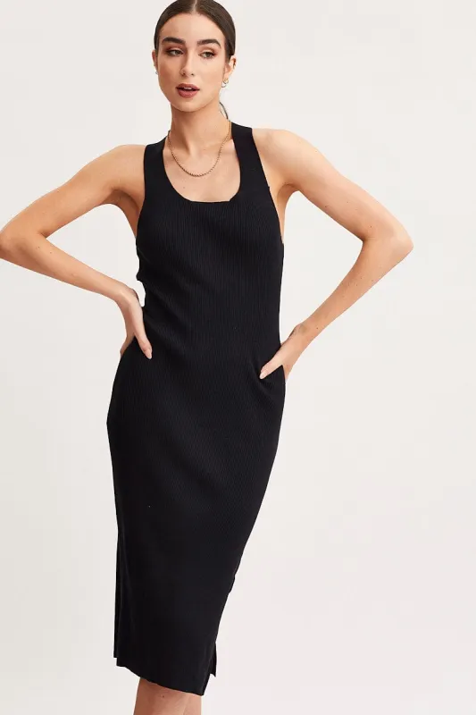 Black Keyhole Dress Sleeveless Midi Knit sold by Ally Fashion