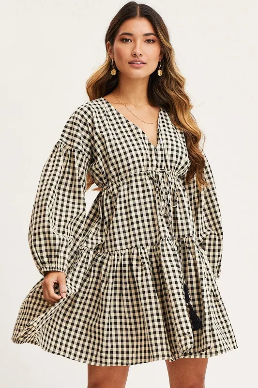 Check Dress Long Sleeve Midi sold by Ally Fashion