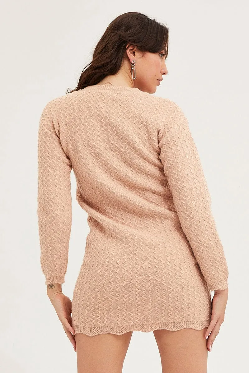 Beige Dress Long Sleeve Mini Knit sold by Ally Fashion product image thumbnail 5