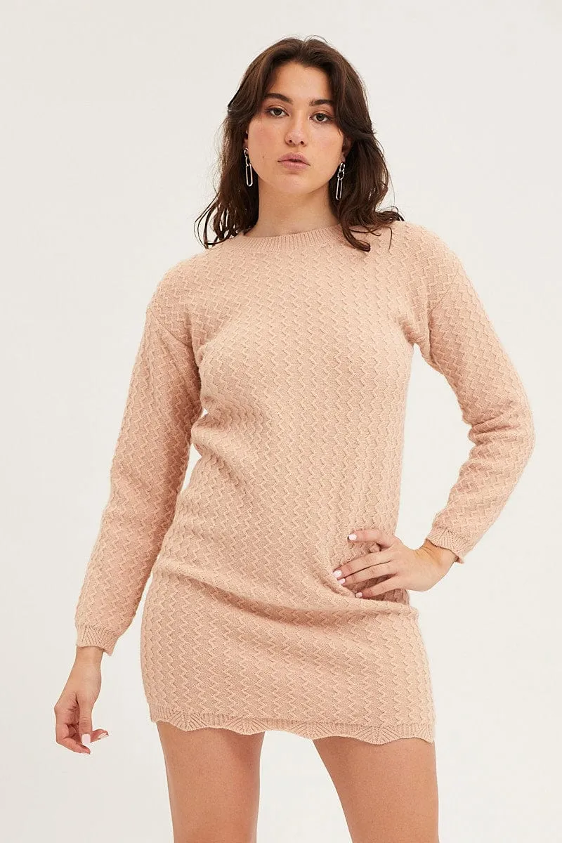 Beige Dress Long Sleeve Mini Knit sold by Ally Fashion product image thumbnail 3