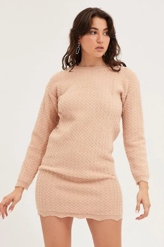 Beige Dress Long Sleeve Mini Knit sold by Ally Fashion