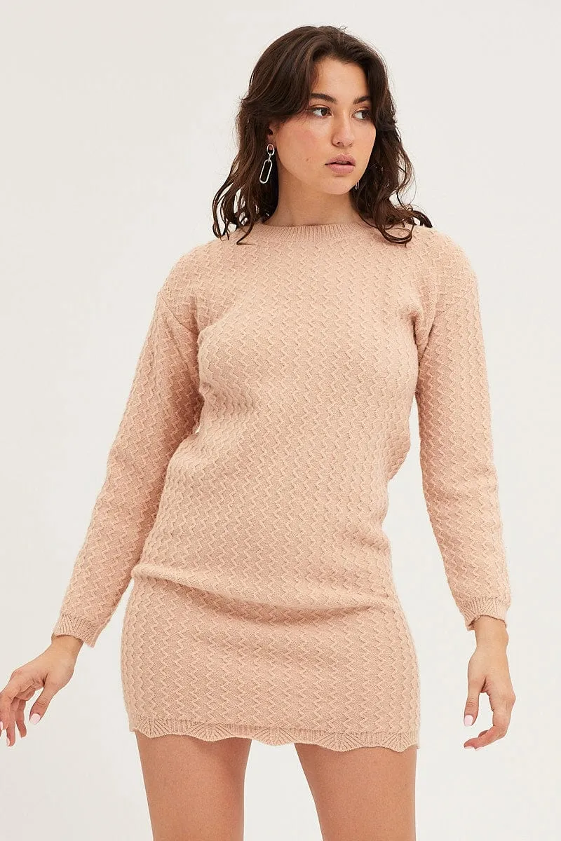 Beige Dress Long Sleeve Mini Knit sold by Ally Fashion