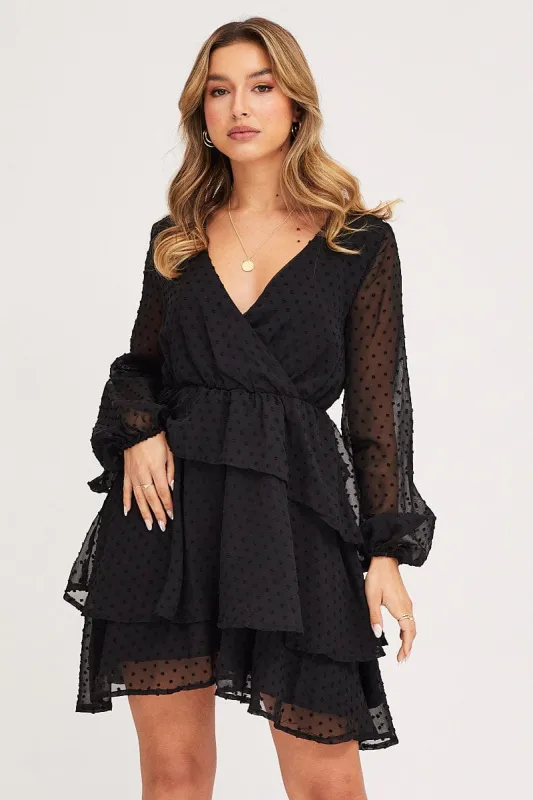Black Tie Up Dress Long Sleeve Mini sold by Ally Fashion