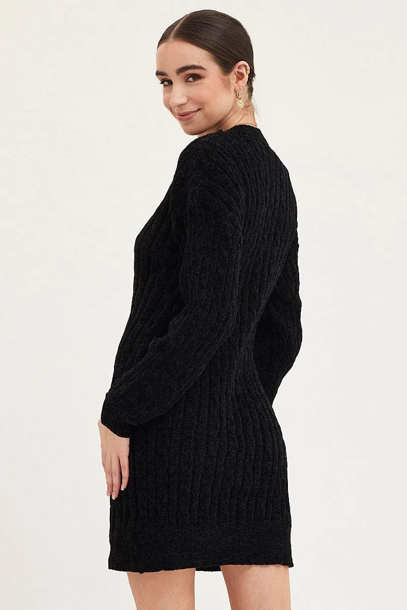 Black Dress Long Sleeve Mini Knit sold by Ally Fashion product image thumbnail 5