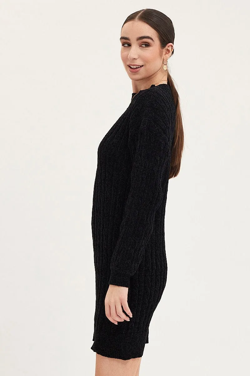 Black Dress Long Sleeve Mini Knit sold by Ally Fashion product image thumbnail 4