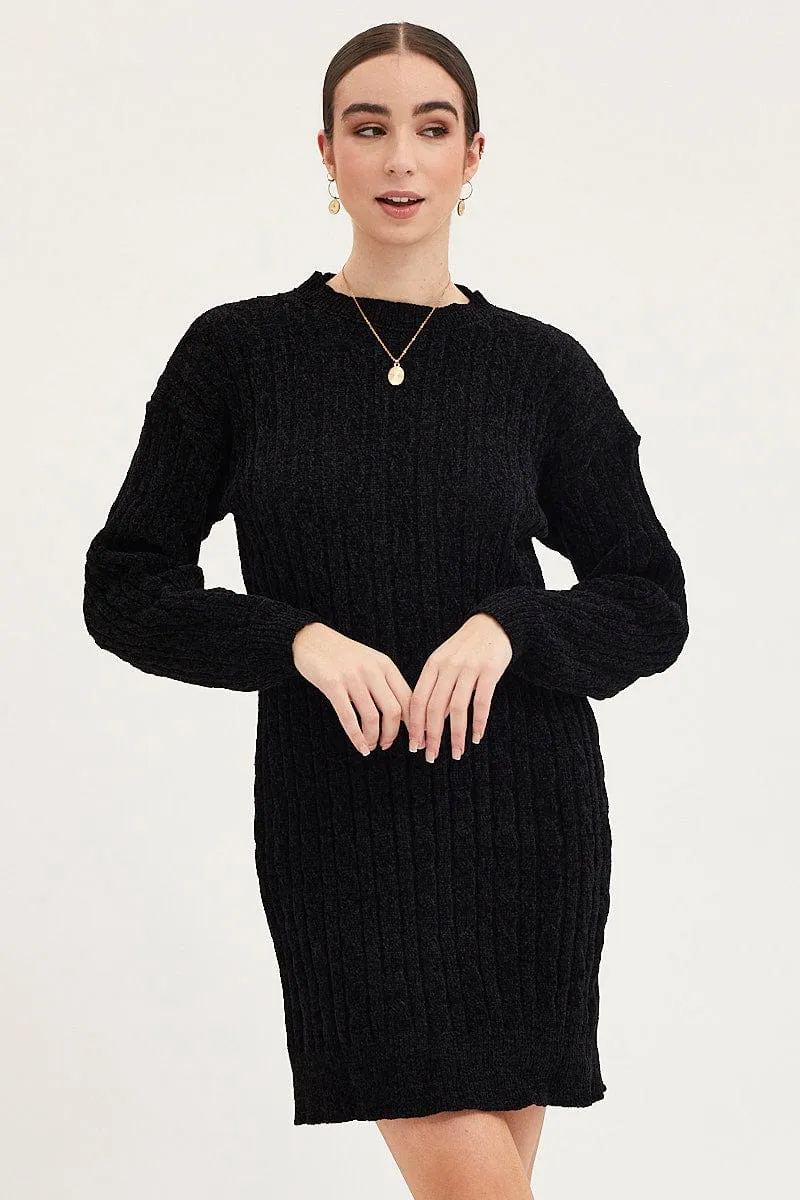 Black Dress Long Sleeve Mini Knit sold by Ally Fashion product image thumbnail 3