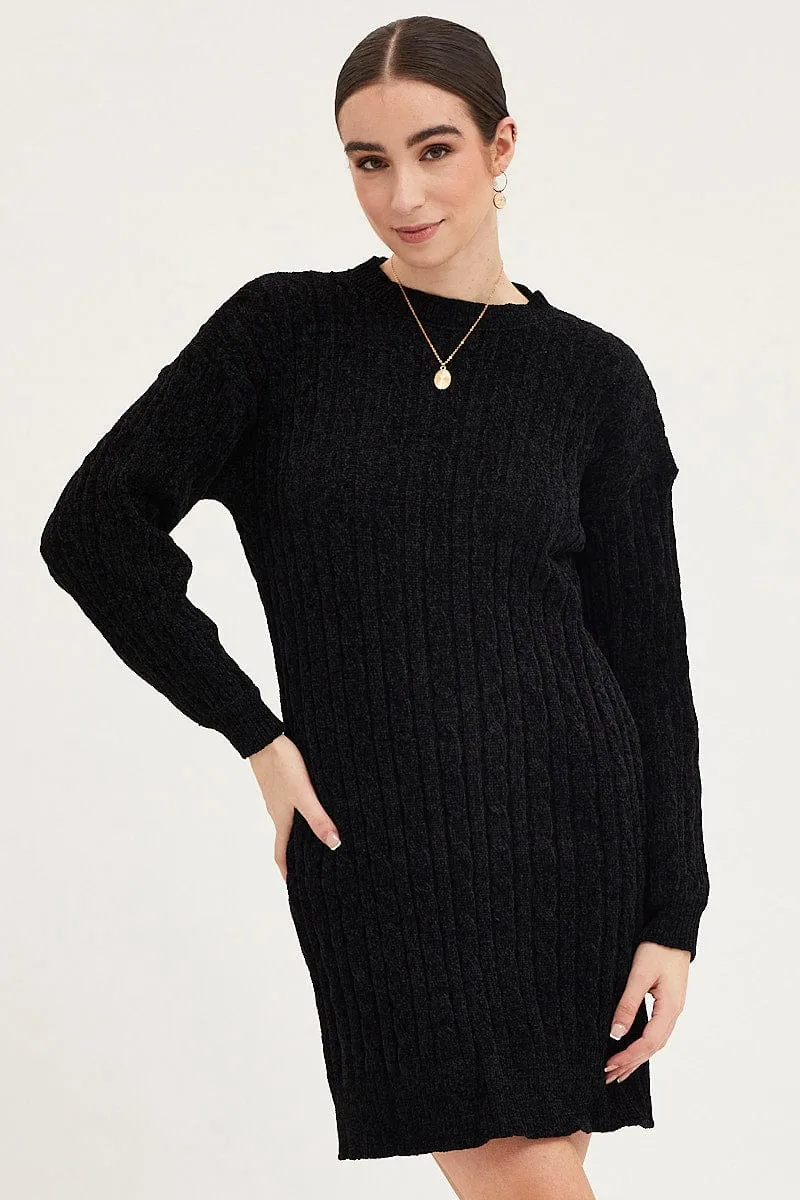Black Dress Long Sleeve Mini Knit sold by Ally Fashion