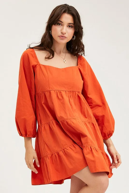 Brown Tiered Dress Long Sleeve Mini sold by Ally Fashion