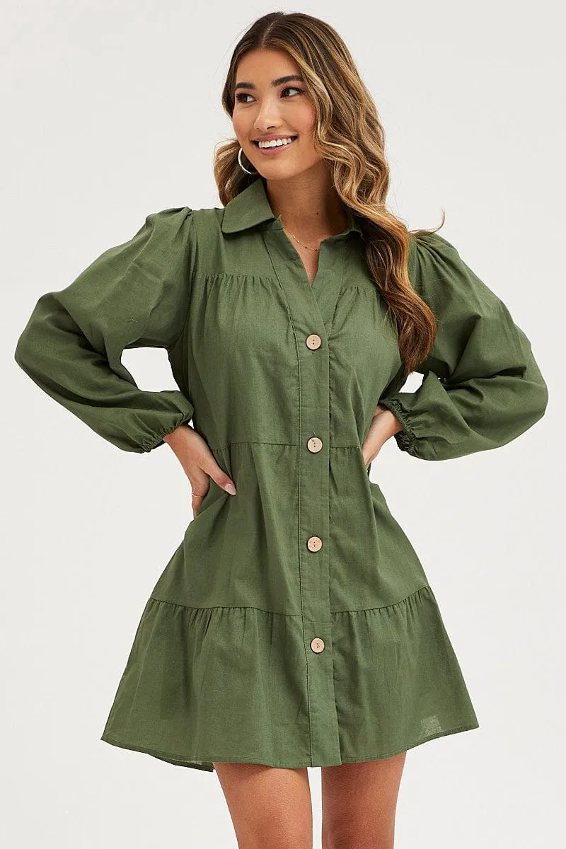 Green Tiered Dress Long Sleeve Mini sold by Ally Fashion product image thumbnail 3