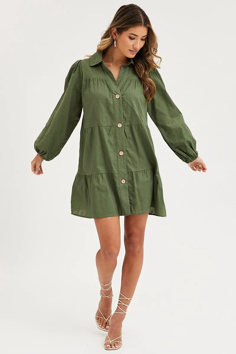 Green Tiered Dress Long Sleeve Mini sold by Ally Fashion product image thumbnail 2