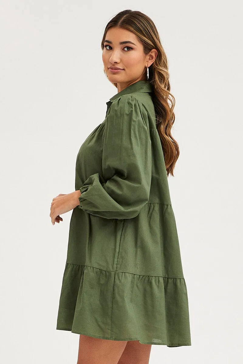 Green Tiered Dress Long Sleeve Mini sold by Ally Fashion product image thumbnail 4