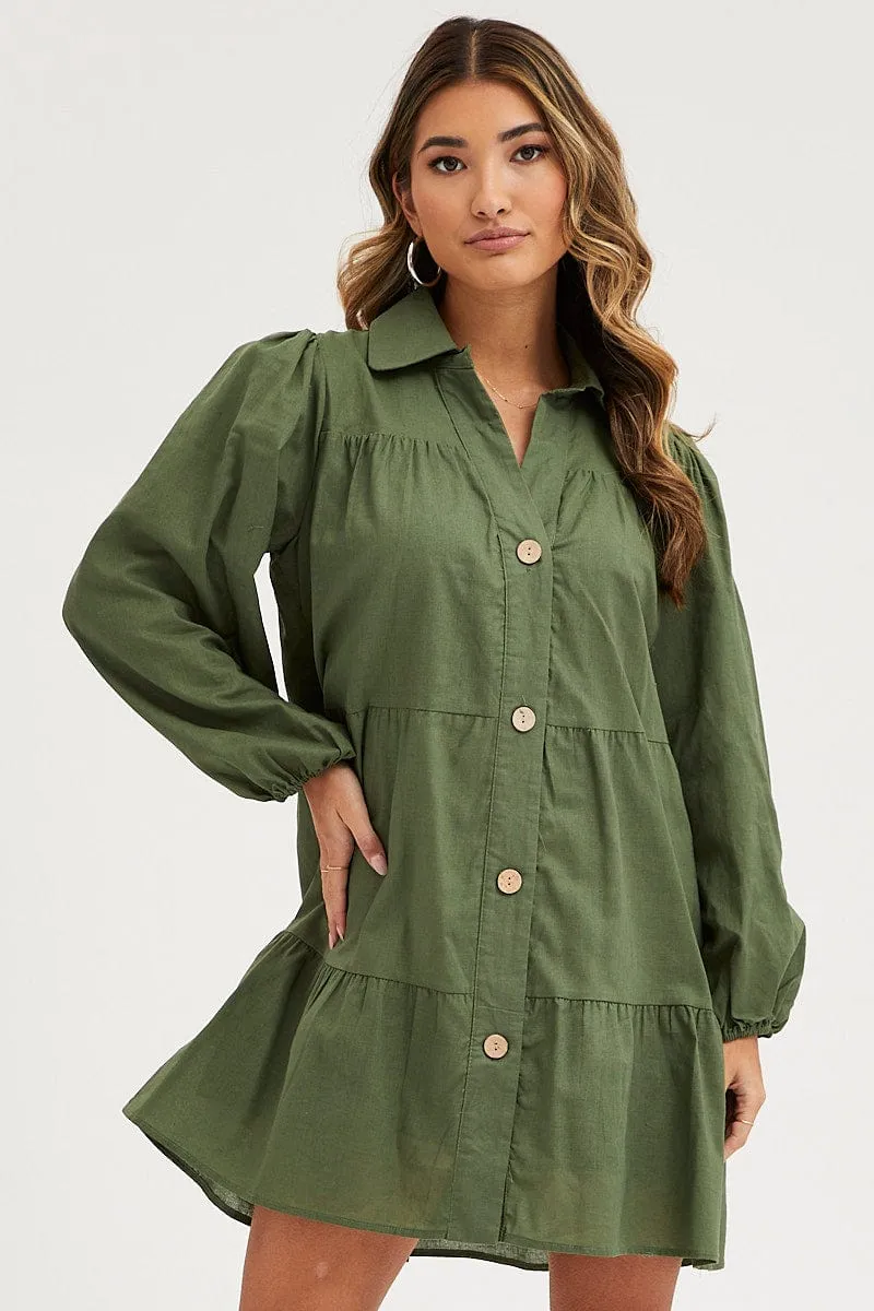 Green Tiered Dress Long Sleeve Mini sold by Ally Fashion