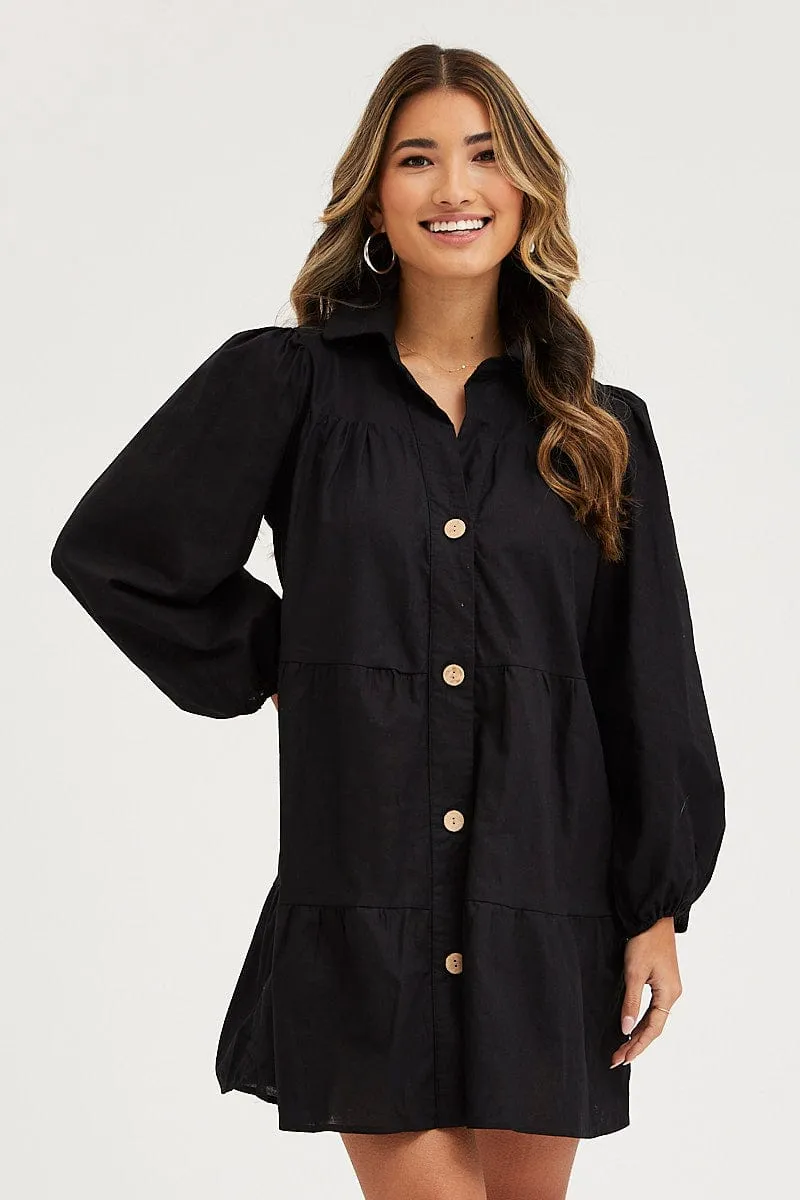 Black Tiered Dress Long Sleeve Mini sold by Ally Fashion product image thumbnail 3