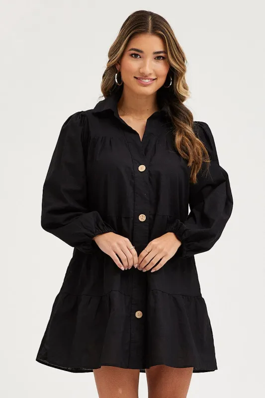 Black Tiered Dress Long Sleeve Mini sold by Ally Fashion