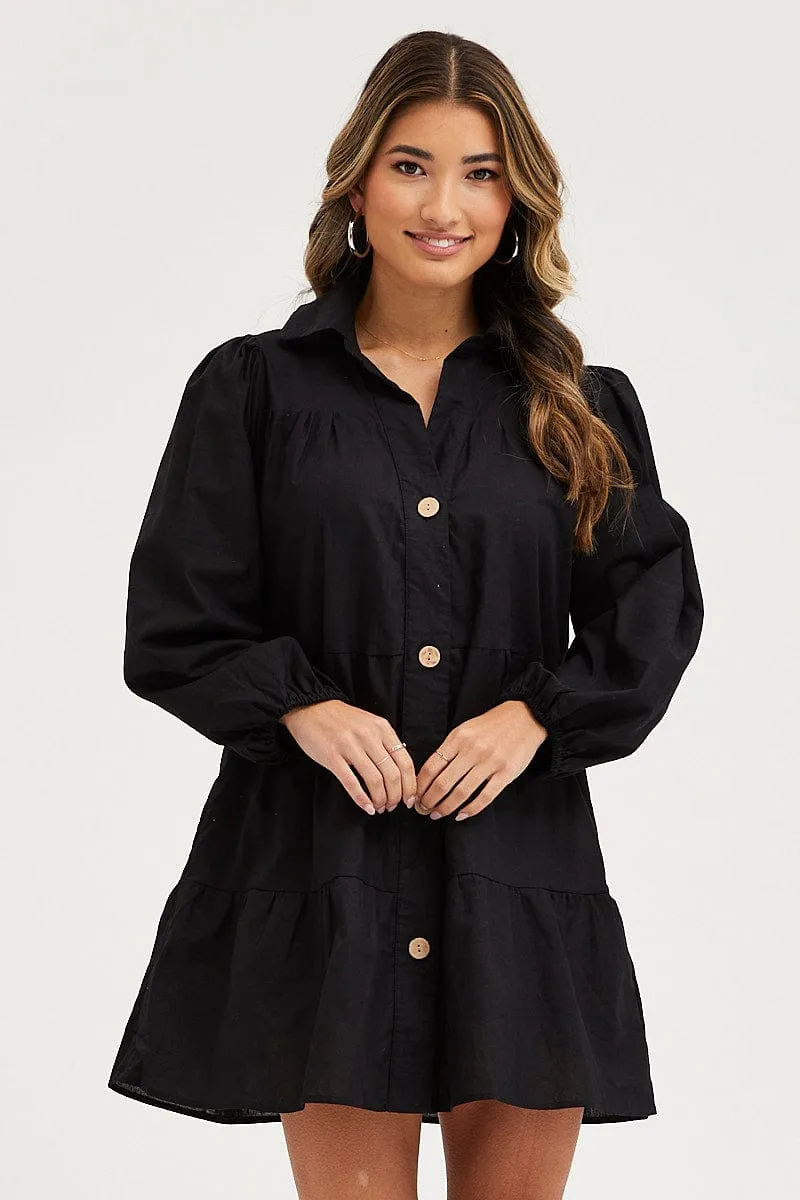 Black Tiered Dress Long Sleeve Mini sold by Ally Fashion