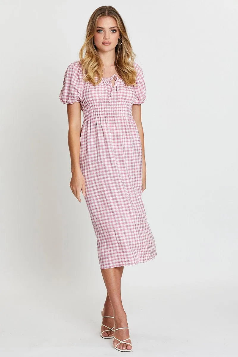 Check Dress Short Sleeve Midi Scoop Neck sold by Ally Fashion product image thumbnail 3