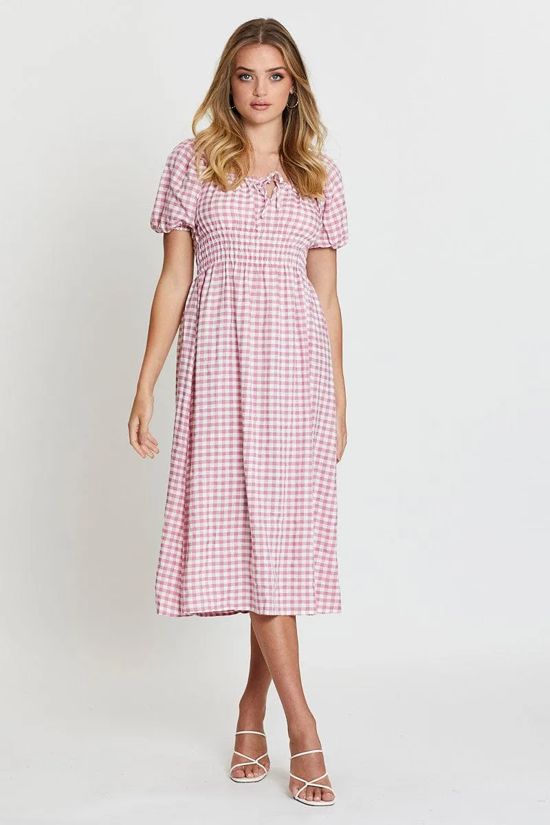 Check Dress Short Sleeve Midi Scoop Neck sold by Ally Fashion