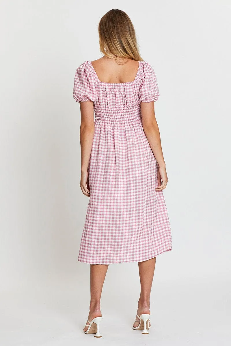 Check Dress Short Sleeve Midi Scoop Neck sold by Ally Fashion product image thumbnail 5