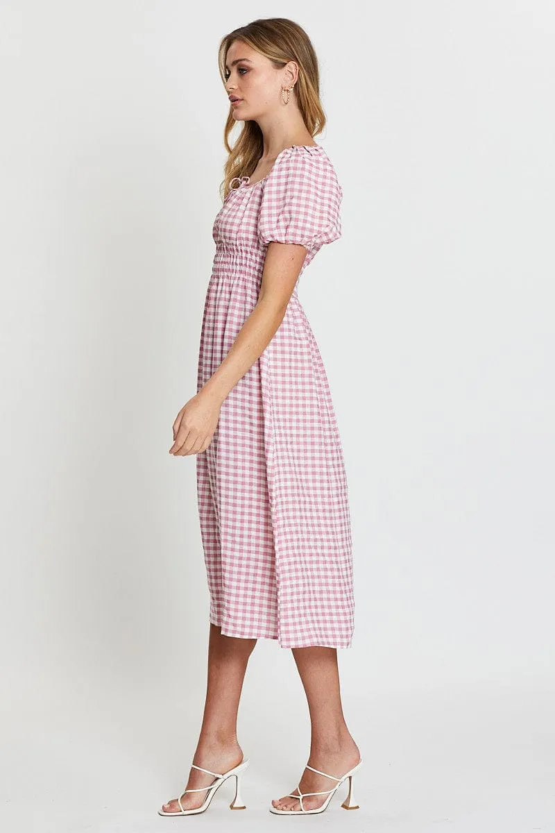 Check Dress Short Sleeve Midi Scoop Neck sold by Ally Fashion product image thumbnail 4