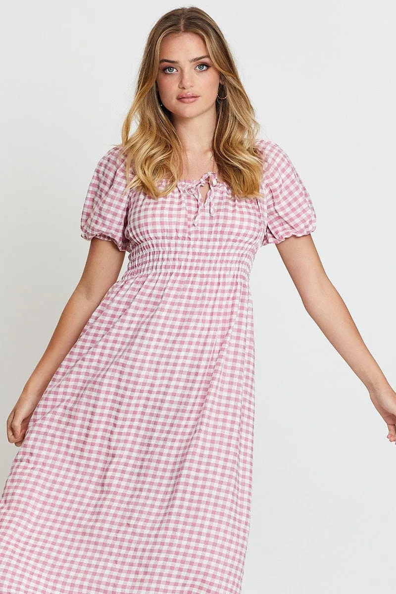 Check Dress Short Sleeve Midi Scoop Neck sold by Ally Fashion product image thumbnail 2