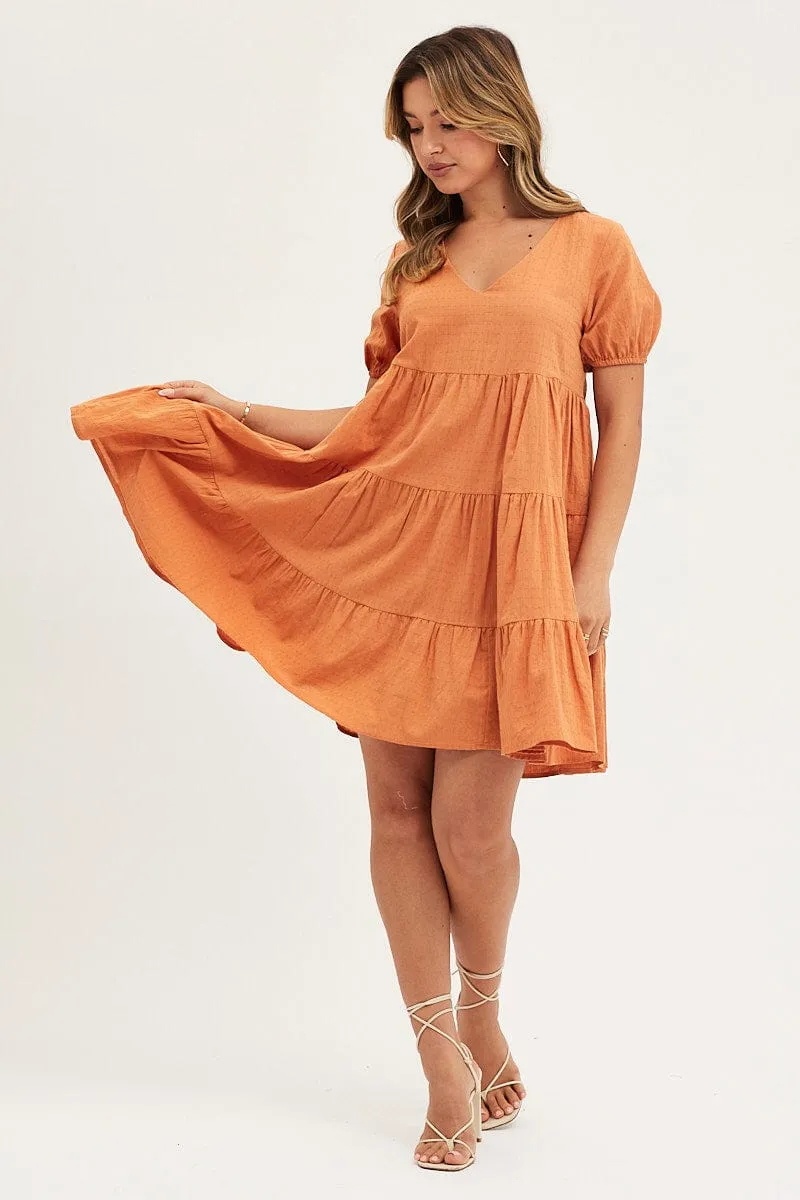 Beige Tiered Dress Puff Sleeve Mini sold by Ally Fashion product image thumbnail 2