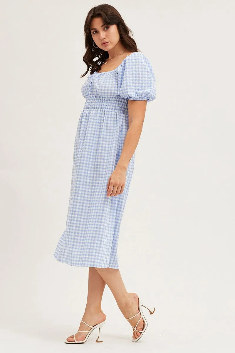 Check Dress Short Sleeve Midi Square Neck sold by Ally Fashion product image thumbnail 4