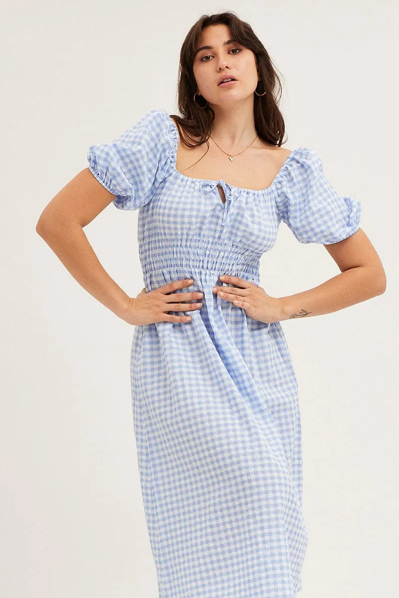 Check Dress Short Sleeve Midi Square Neck sold by Ally Fashion product image thumbnail 2