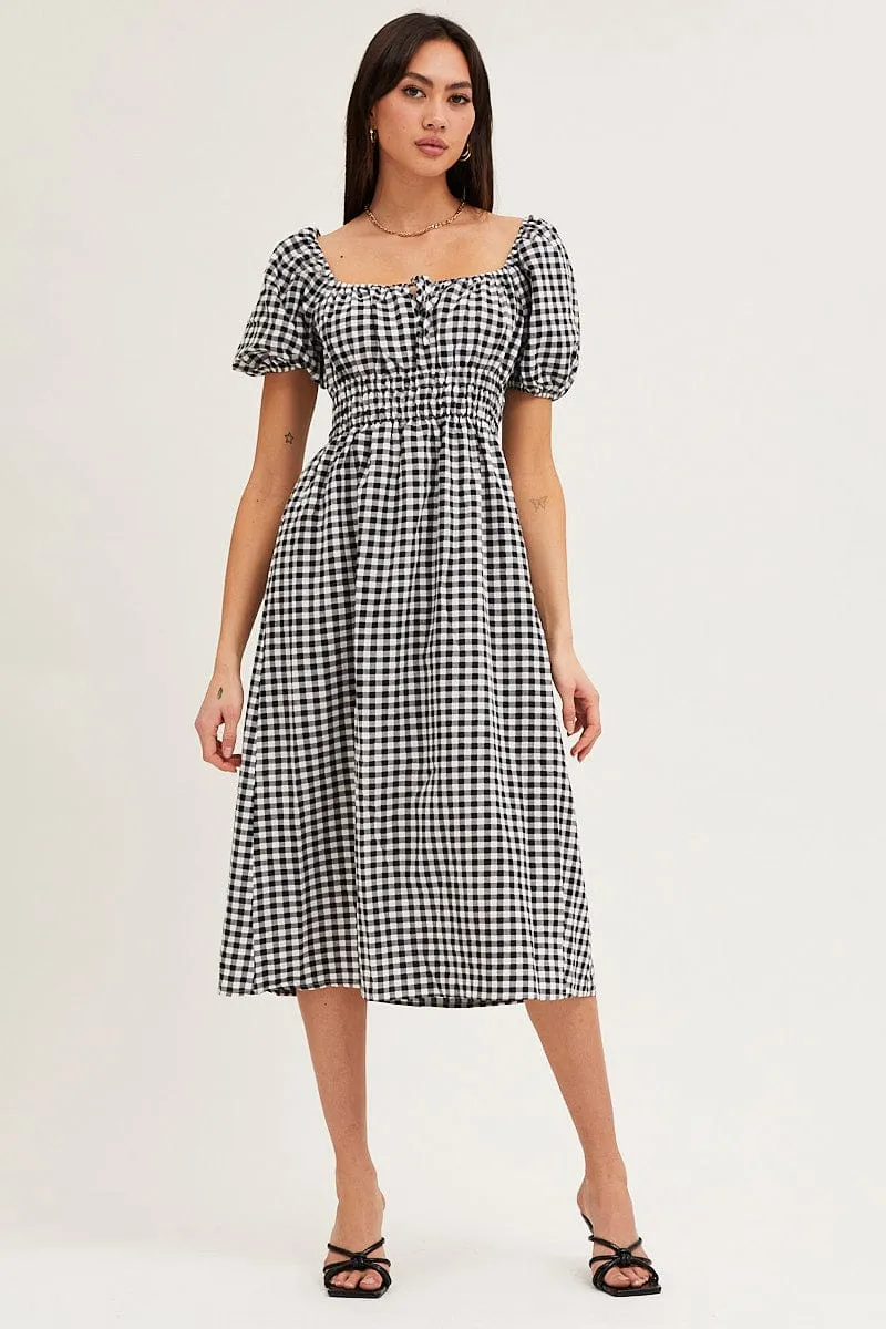Check Dress Short Sleeve Midi Square Neck sold by Ally Fashion product image thumbnail 3
