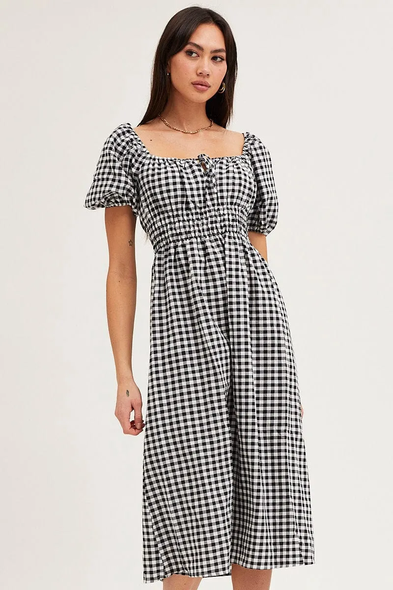 Check Dress Short Sleeve Midi Square Neck sold by Ally Fashion product image thumbnail 2